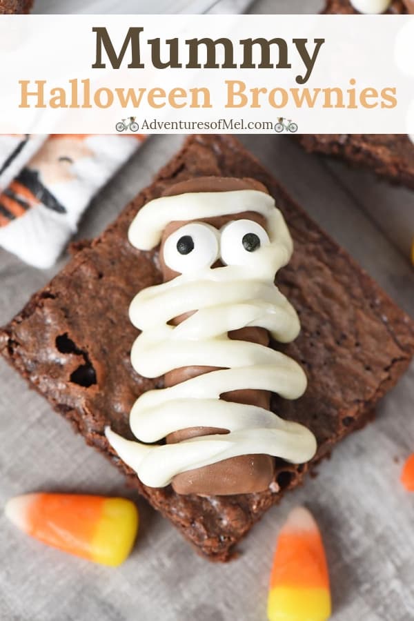 easy Halloween treats, Twix bar mummy Halloween brownies