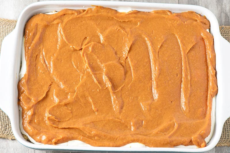 pumpkin pie filling layer in no bake pumpkin dessert