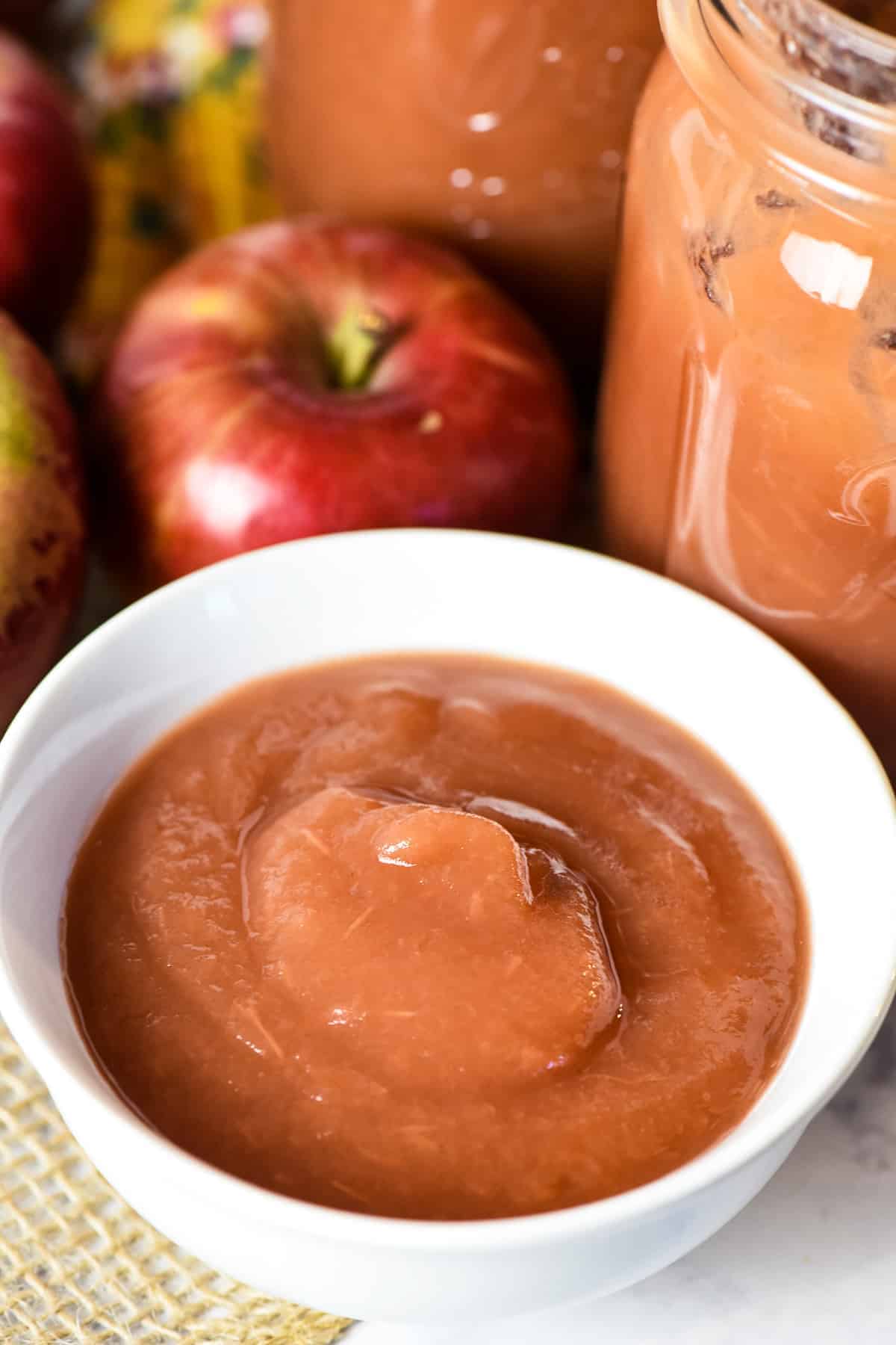 white bowl of pressure cooker applesauce