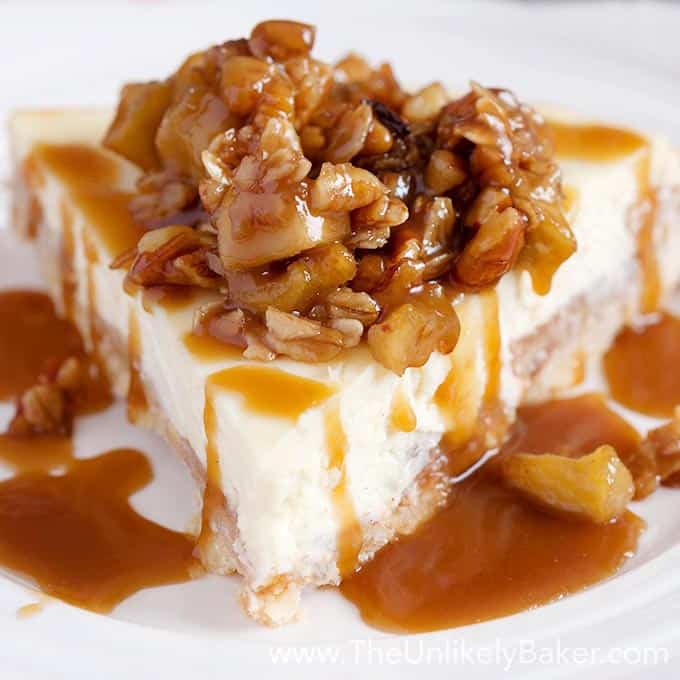 Salted Caramel Apple Cheesecake with Pecan Crisp Topping