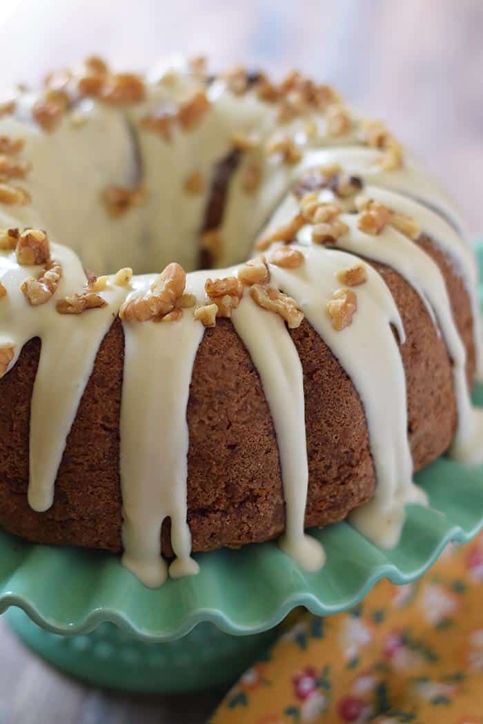 Apple Bundt Cake with a Caramel Cream Cheese Glaze