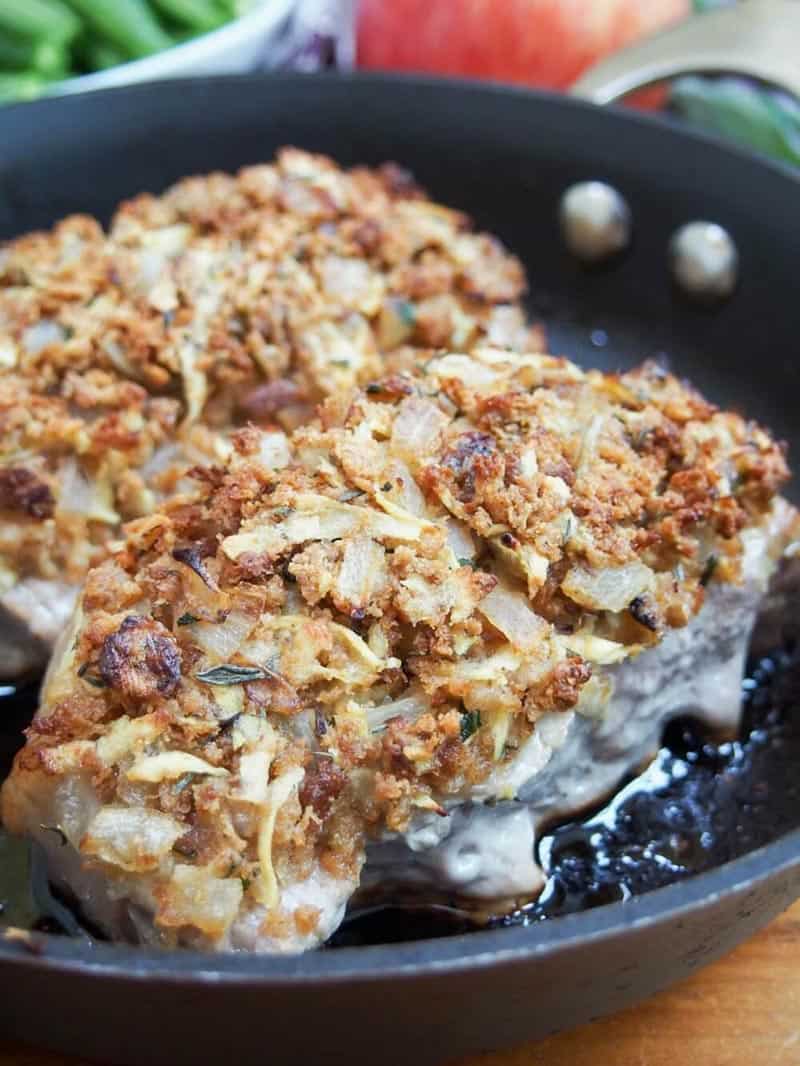 Apple Stuffing Crusted Pork Chops