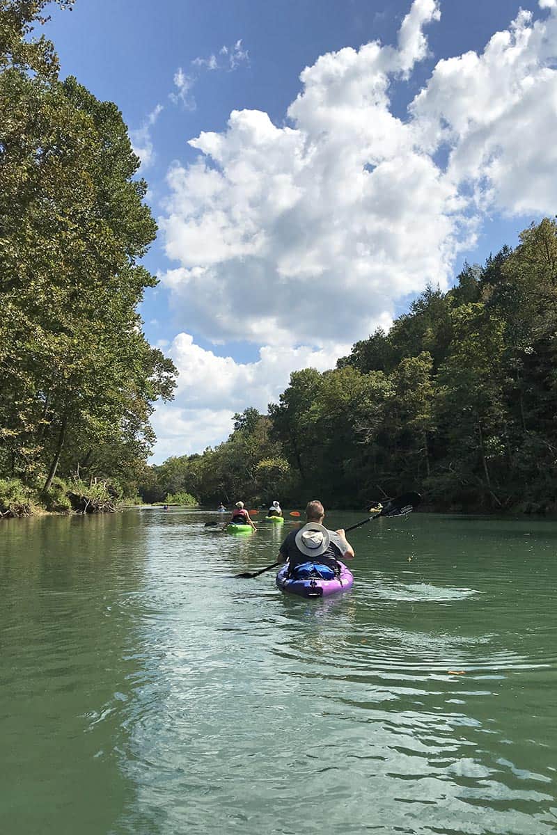 river kayaking on the Current River on Ozarks National Scenic Riverways in Missouri