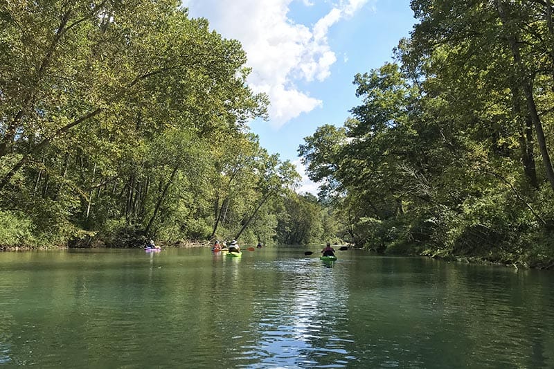 peaceful float trip in Missouri on the Current River from Akers to Pulltite