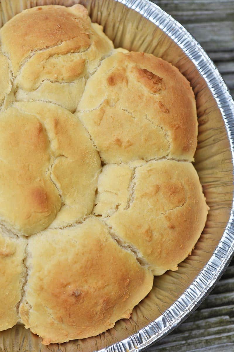 foil pie plate of easy drop biscuits camping food