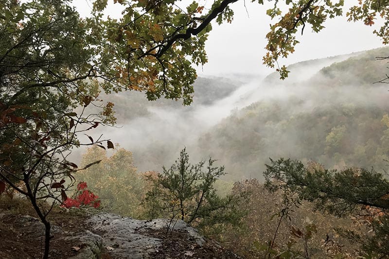 fall hiking to Hawksbill Crag or Whitaker Point in the Natural State, autumn view of the Buffalo National River Wilderness and Ozark National Forest