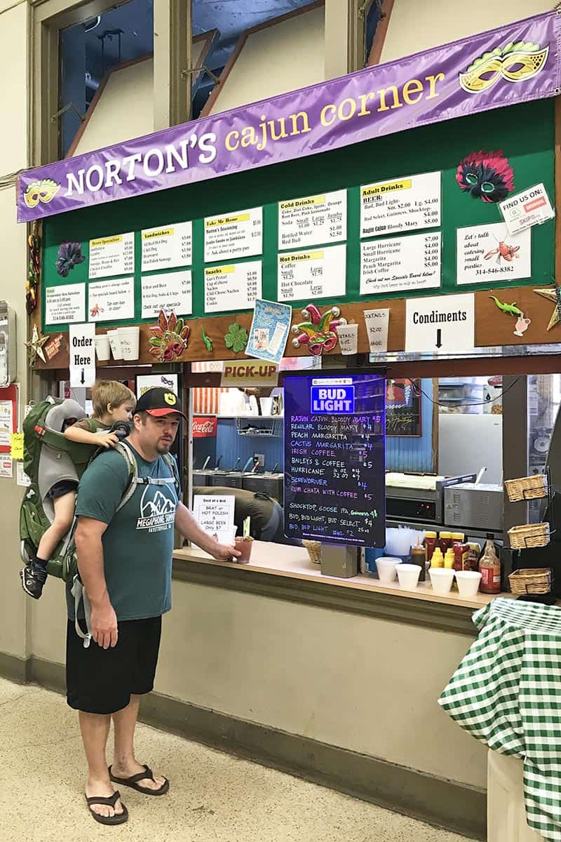 Buying a Bloody Mary at Norton's Cajun Corner in Soulard Market