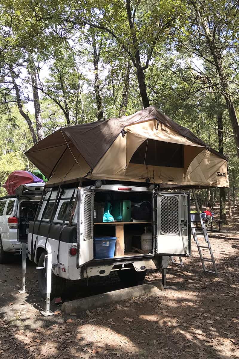 rooftop tent camping at Petit Jean State Park in campsite