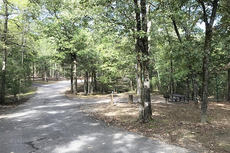 wooded campsite in Petit Jean State Park campground