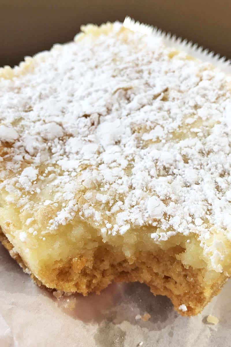 slice of gooey butter cake from Soulard Bakery, staple St. Louis foods