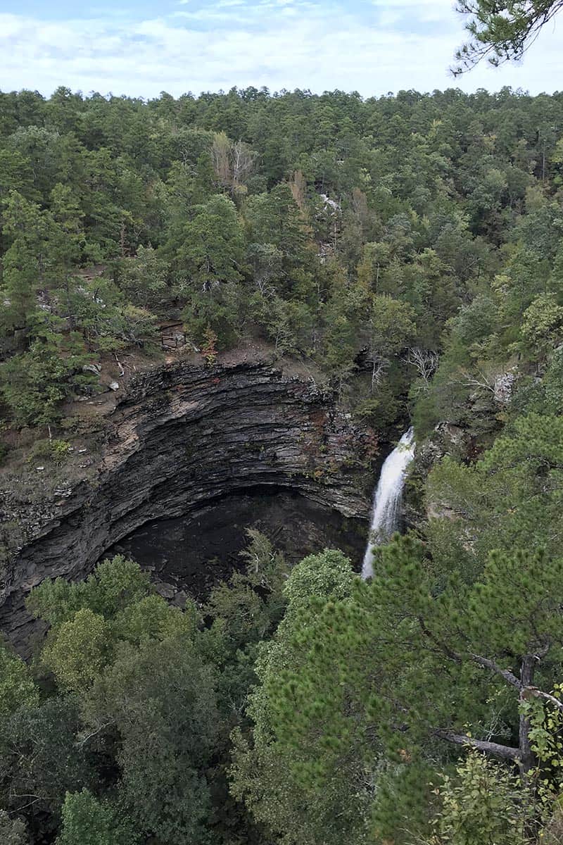 view of Cedar Falls from Cedar Falls Overlook in Petit Jean State Park