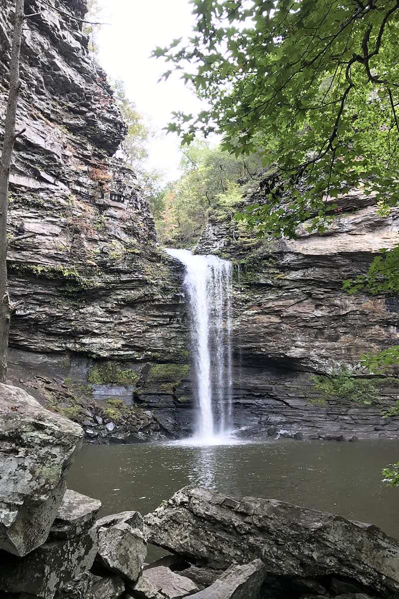 hiking Cedar Falls Trail to Cedar Falls in Petit Jean State Park, beautiful Arkansas waterfall