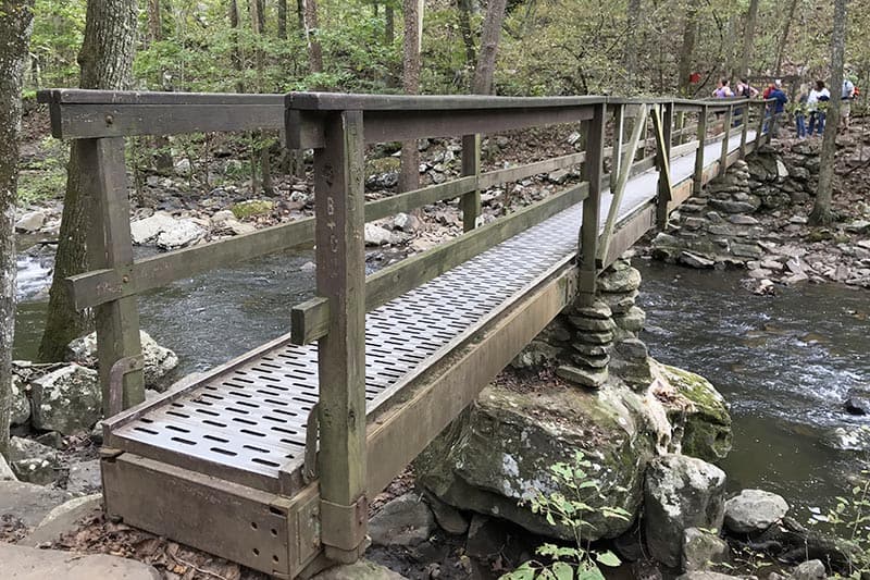 Cedar Falls Trail footbridge over Cedar Creek in Petit Jean State Park