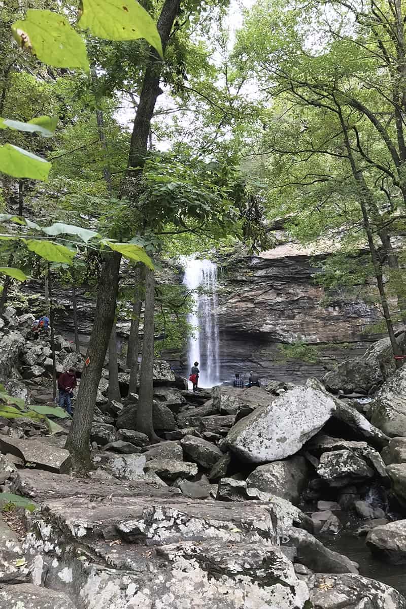 view of Cedar Falls from Cedar Falls Trail in Petit Jean State Park in Arkansas