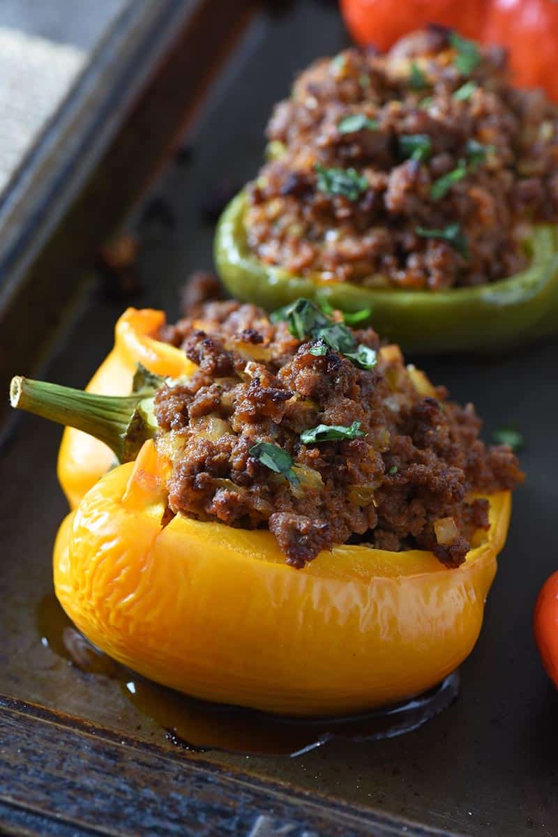 yellow sloppy joe stuffed bell pepper with stem intact