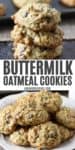 stack of buttermilk oatmeal cookies and white plate with pile of oatmeal chocolate chip cookies