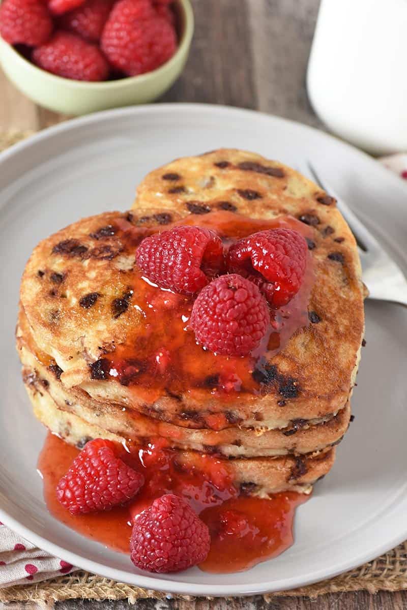 Easy Heart Shaped Pancakes with Chocolate Chips