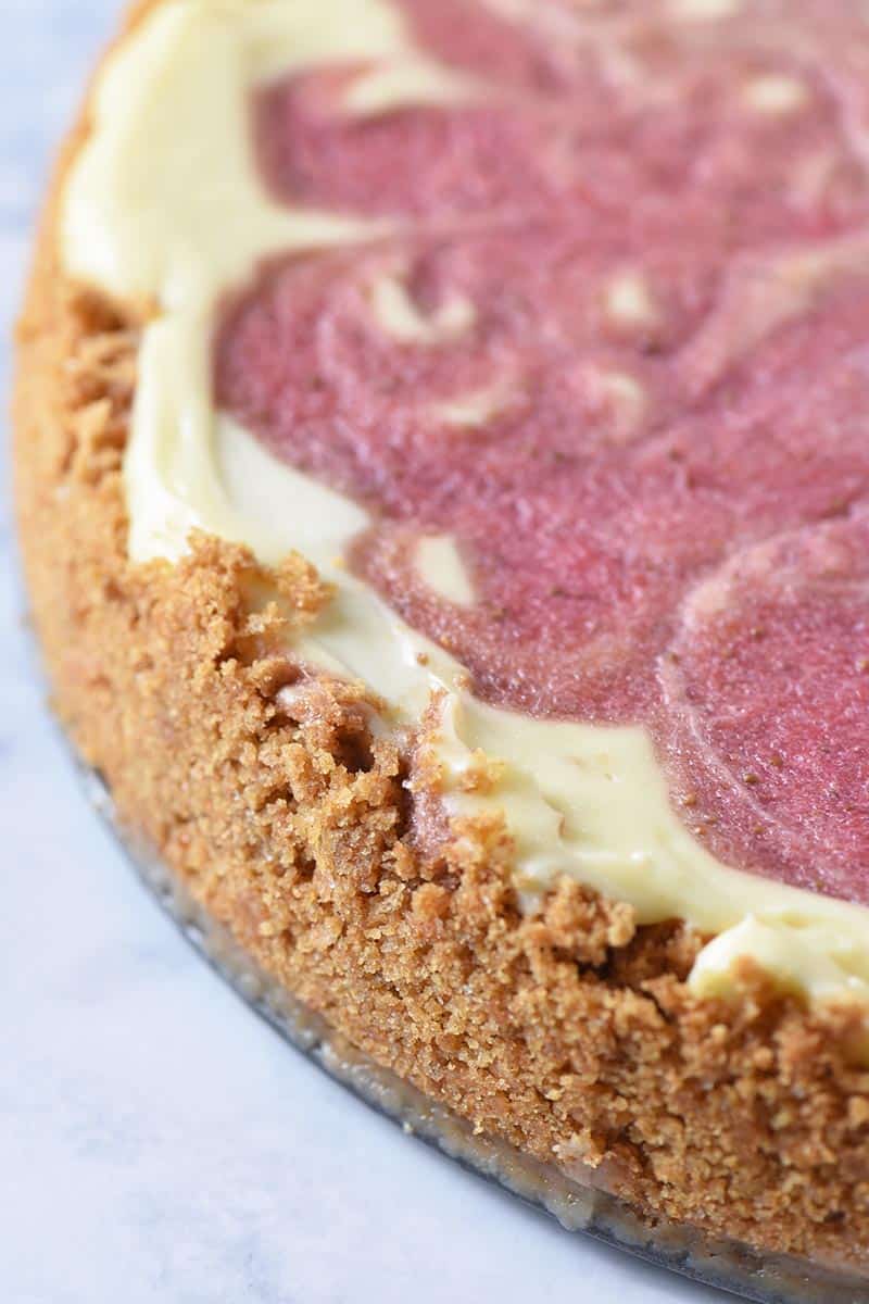 homemade graham cracker cheesecake crust with strawberry cheesecake