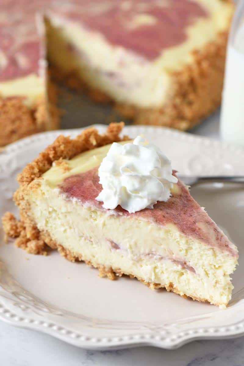 slice of cheesecake with homemade graham cracker crust