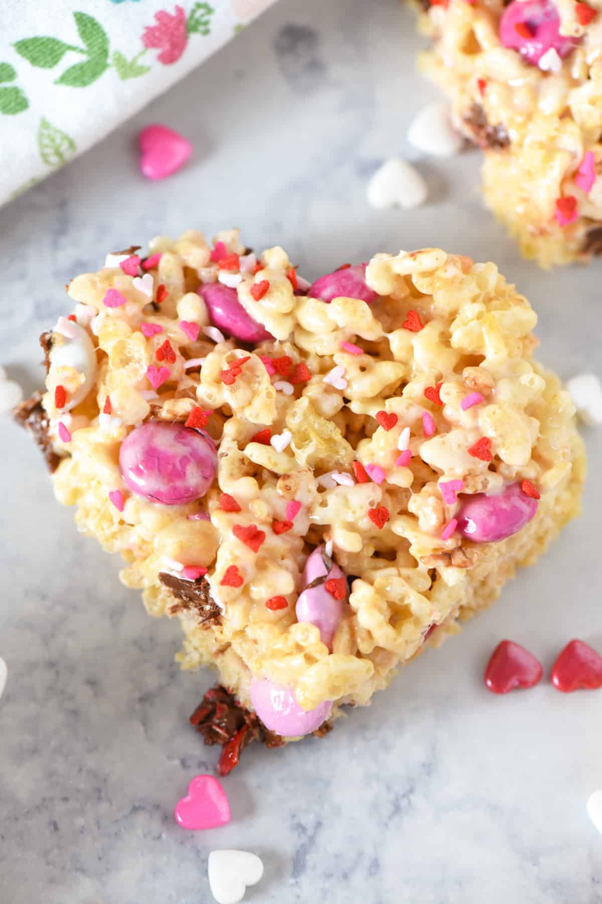 Heart Shaped Valentine Rice Krispie Treats with M&M’s