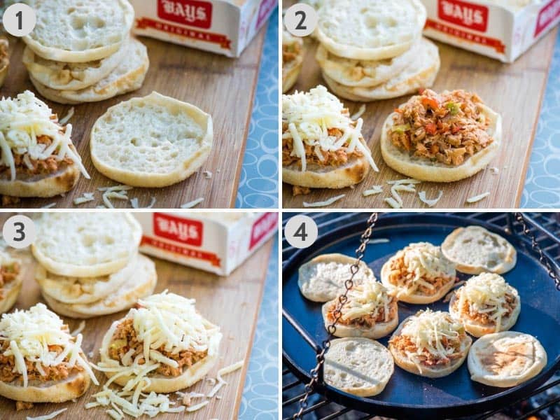 how to make tuna melt with Tex Mex tuna mixture, shredded cheese, and English muffins