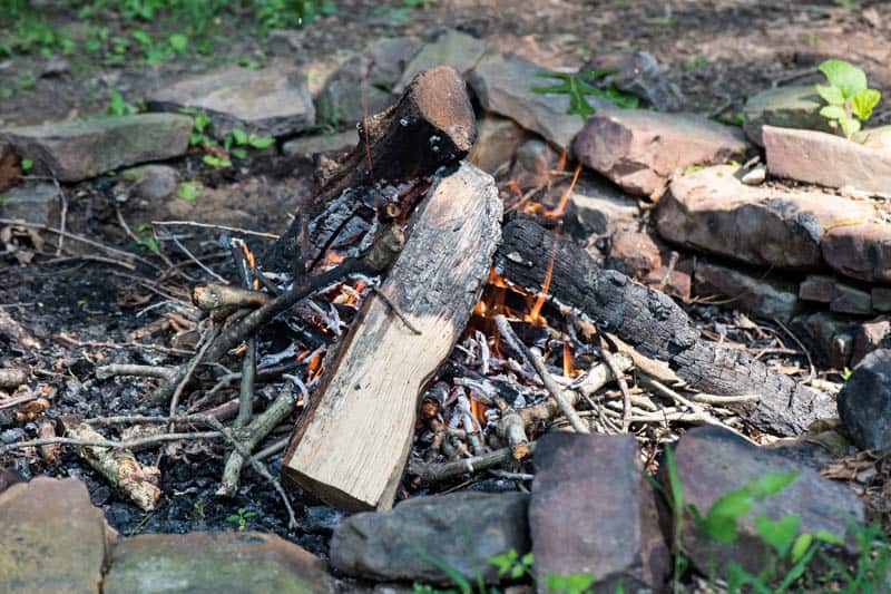 campfire built with homemade fire starters