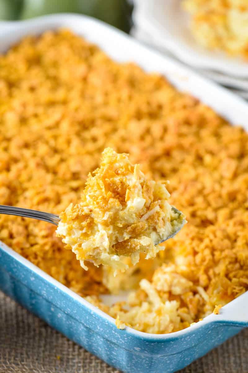 Cheesy Hash Brown Casserole with Corn Flakes Topping