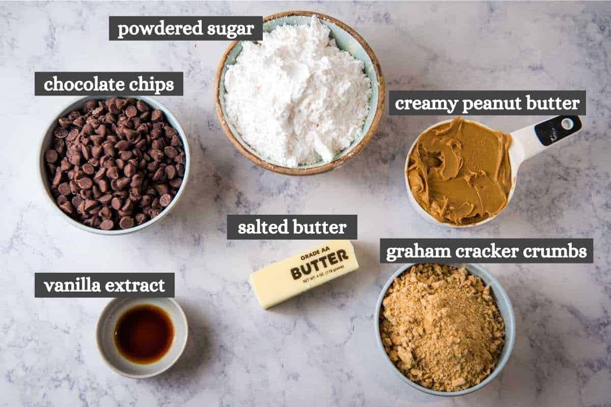 buckeye bars ingredients on white marble countertop