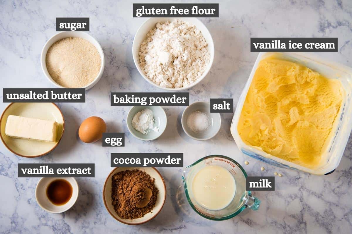 gf ice cream sandwiches ingredients on white marble countertop