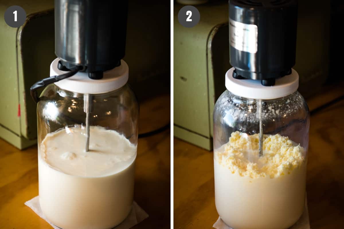 churning raw milk into butter with Buttermeister butter churn