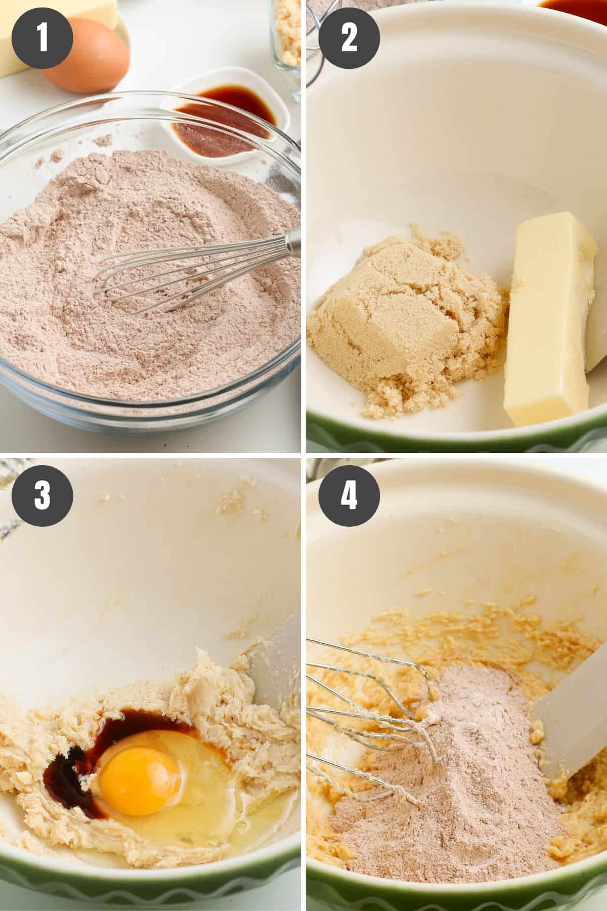 step by step collage showing how to mix up hot chocolate cookies